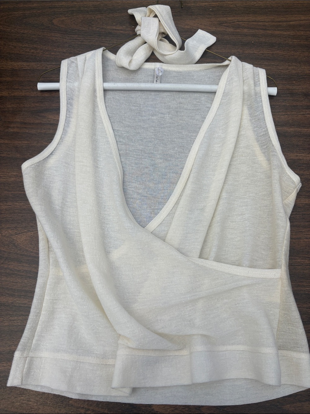 Poleci Cream Wrap Halter Knit Camisole